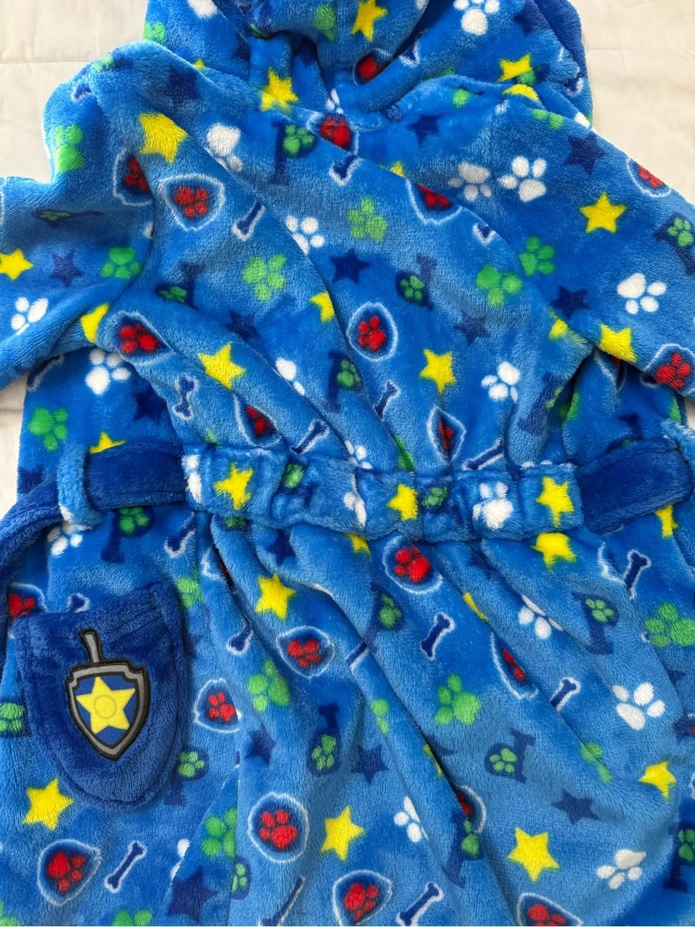Size 5 Official Paw Patrol Chase Hooded Robe Blue & Red Plush Fleece Cozy Gift